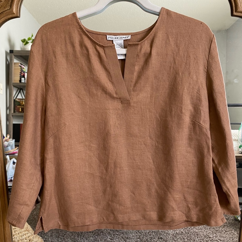 Vintage Jillian Jones Cinnamon Linen Boxy Blouse
